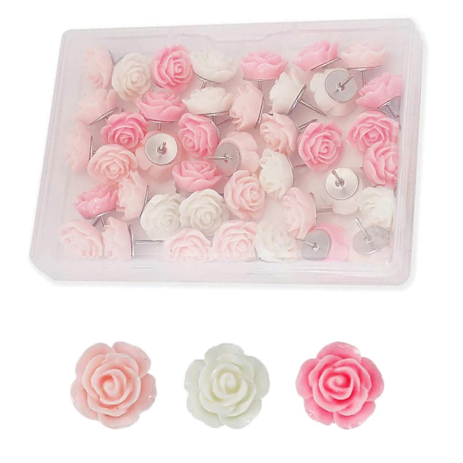 Set Of 30 Rose Pushpin Small Thumbtacks Elegant Rose Shapes Push Pins set for Memos Photos & Wall Decorations