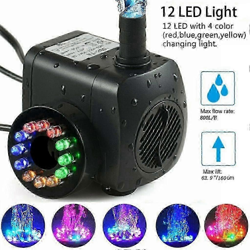 12 LED Garden Fountain Pump with 800L/h Flow Rate - Ideal for Pond and Water Feature