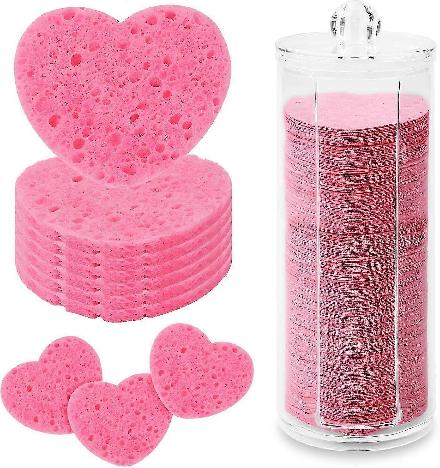 120pcs Heart Shape Compressed Facial Sponges with Container, Disposable Face Cleaning Sponge Pads for Makeup Removal and Exfoliation