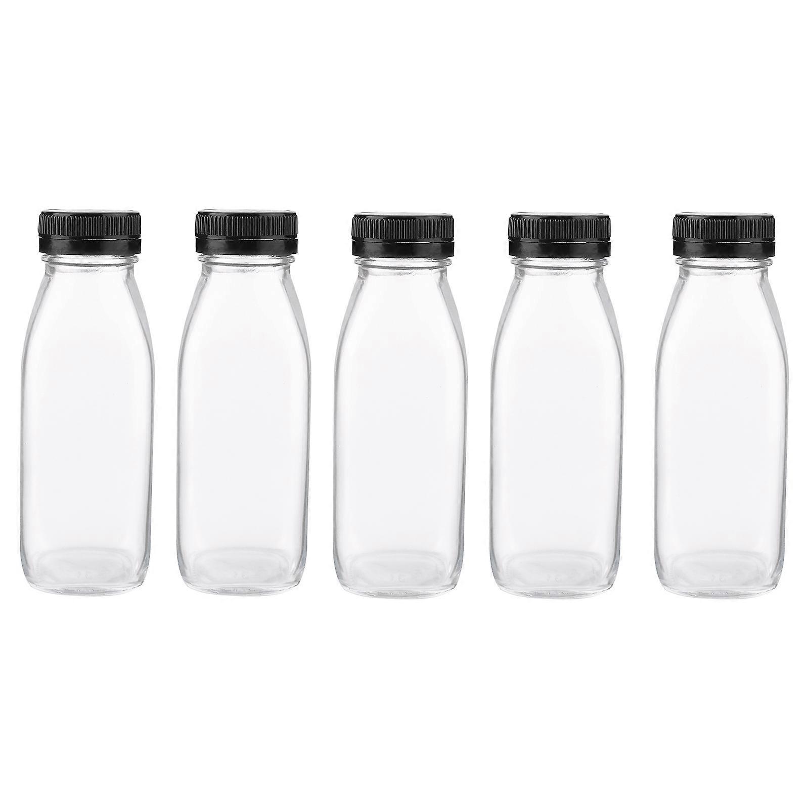 5pcs Transparent Glass Juice Bottles Reusable Beverage Containers for Milk, Water, and Easy Cleaning