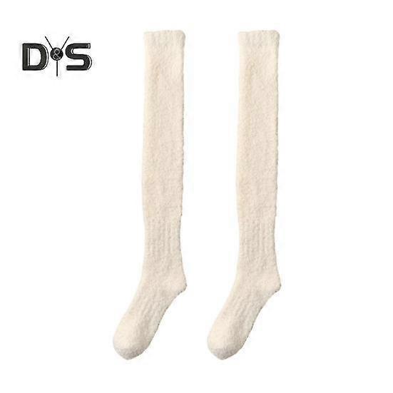 1 Pair Women Winter Socks Tihick Plush Over Knee Socks Anti-slip Coral Fleece Solid Color Warm Thickened Stockings Warmth Socks for Various Occasions