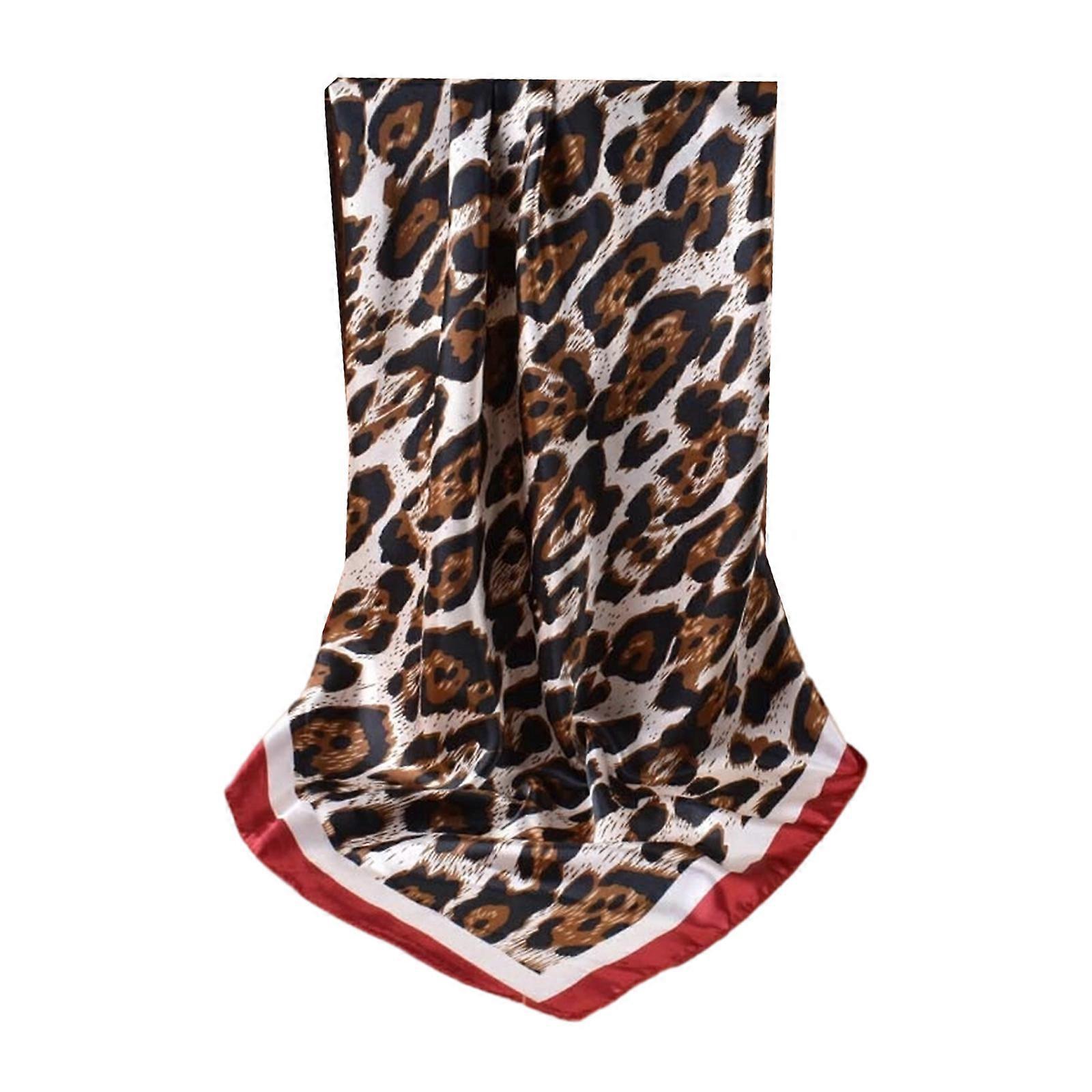 Multipurpose Leopard Design Square Scarf Soft Polyester Neck Scarf Breathable Headscarf for Neck Head Shoulder Styling Red