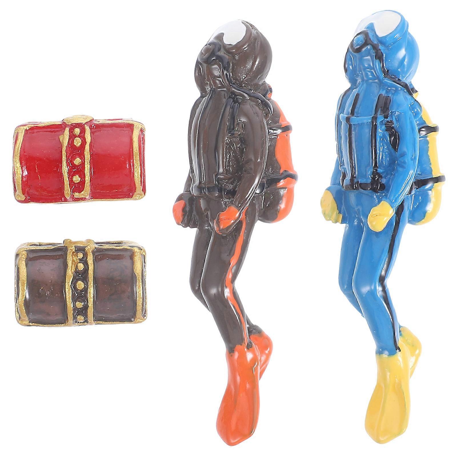 Creative Aquarium Decoration, Diver with Treasure Box, Versatile Miniature Design