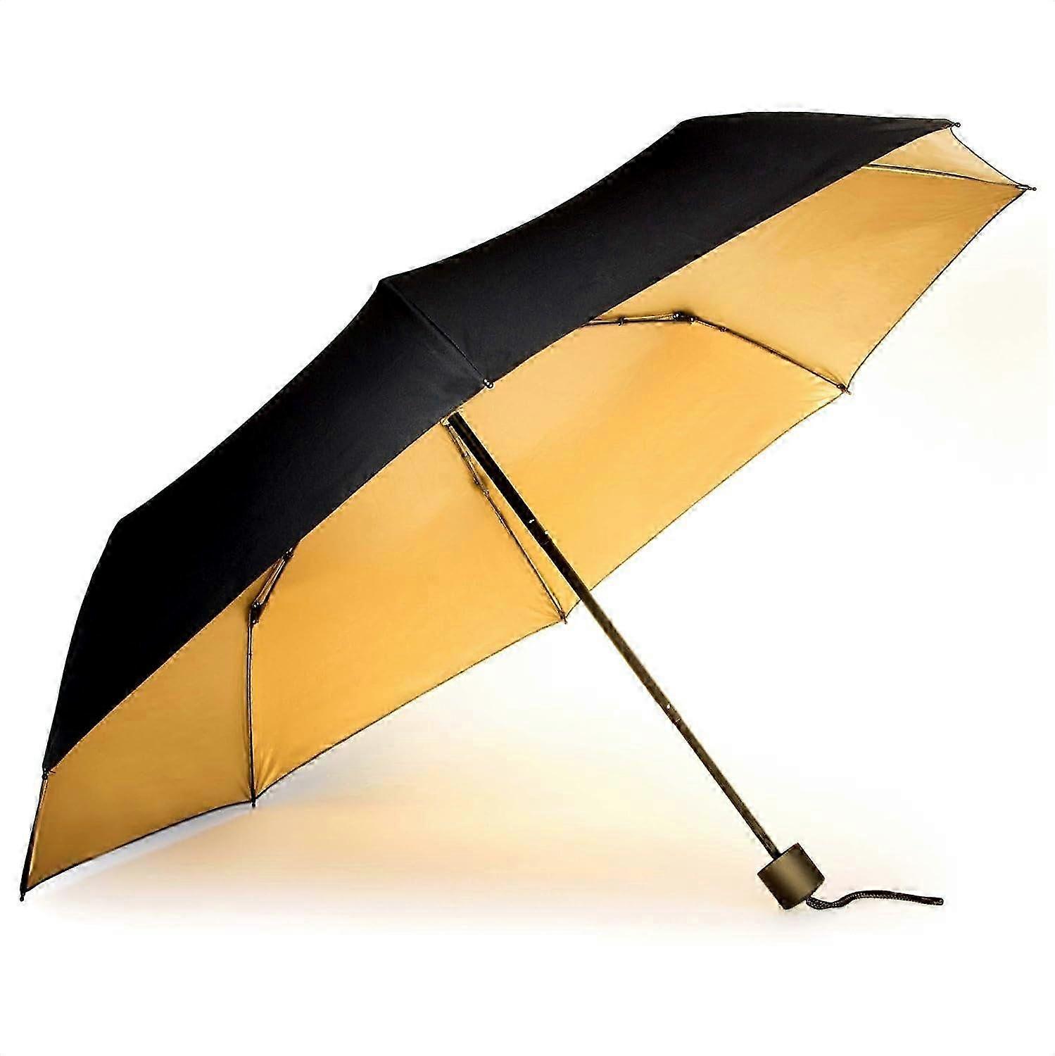 Windproof Compact Umbrella Lightweight Metal Folding Design, Black Gold Portable Foldable for Rainy Days 1pc