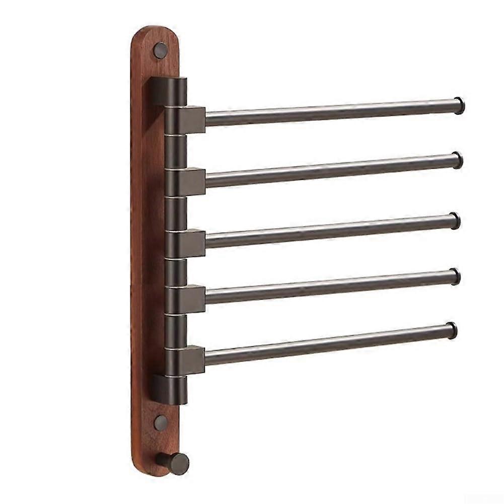 Towel rail with wood finish, walnut wood, rotatable, with multiple bars, no punching, towel holder, WC storage shelf for bathroom (No. 4) 4