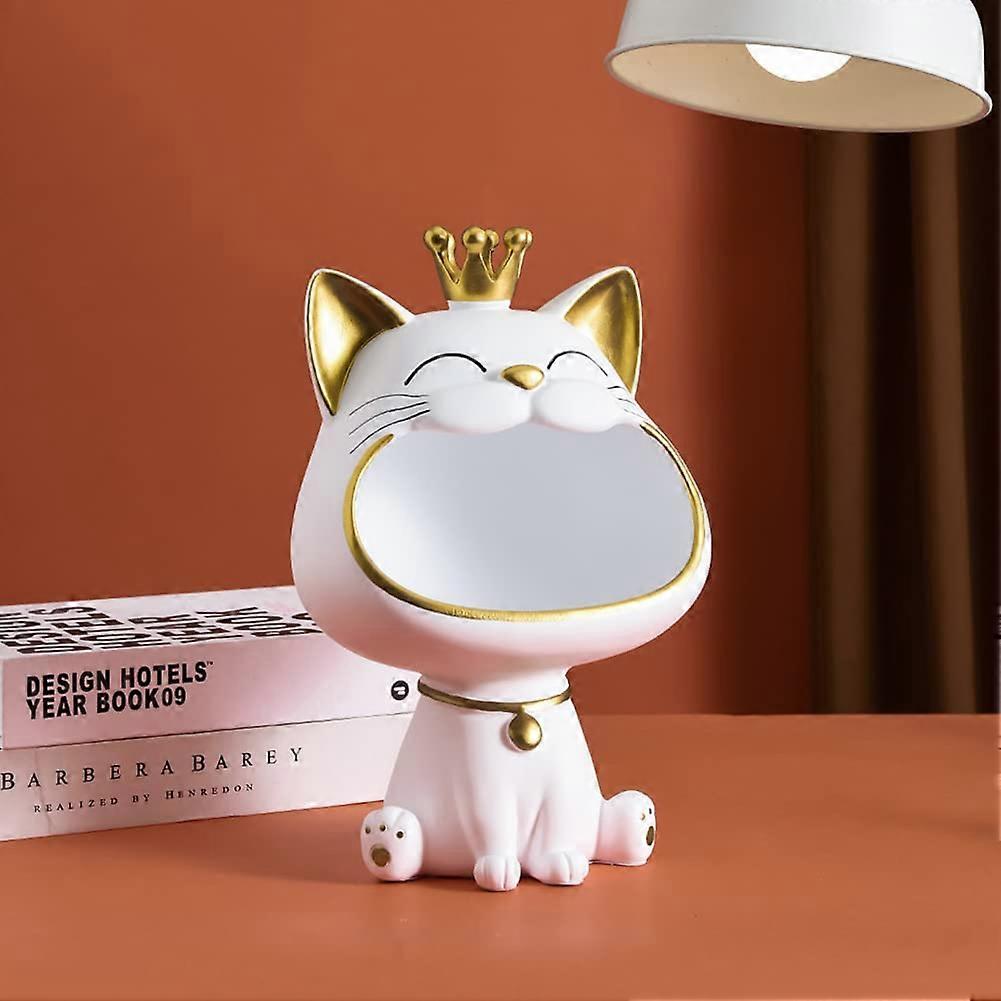 Entrance Resin Storage Box Decoration Candy Sundries Nontoxic Harmless Household Supplies Lucky Cat Storage Sculpture for Office Cafe White