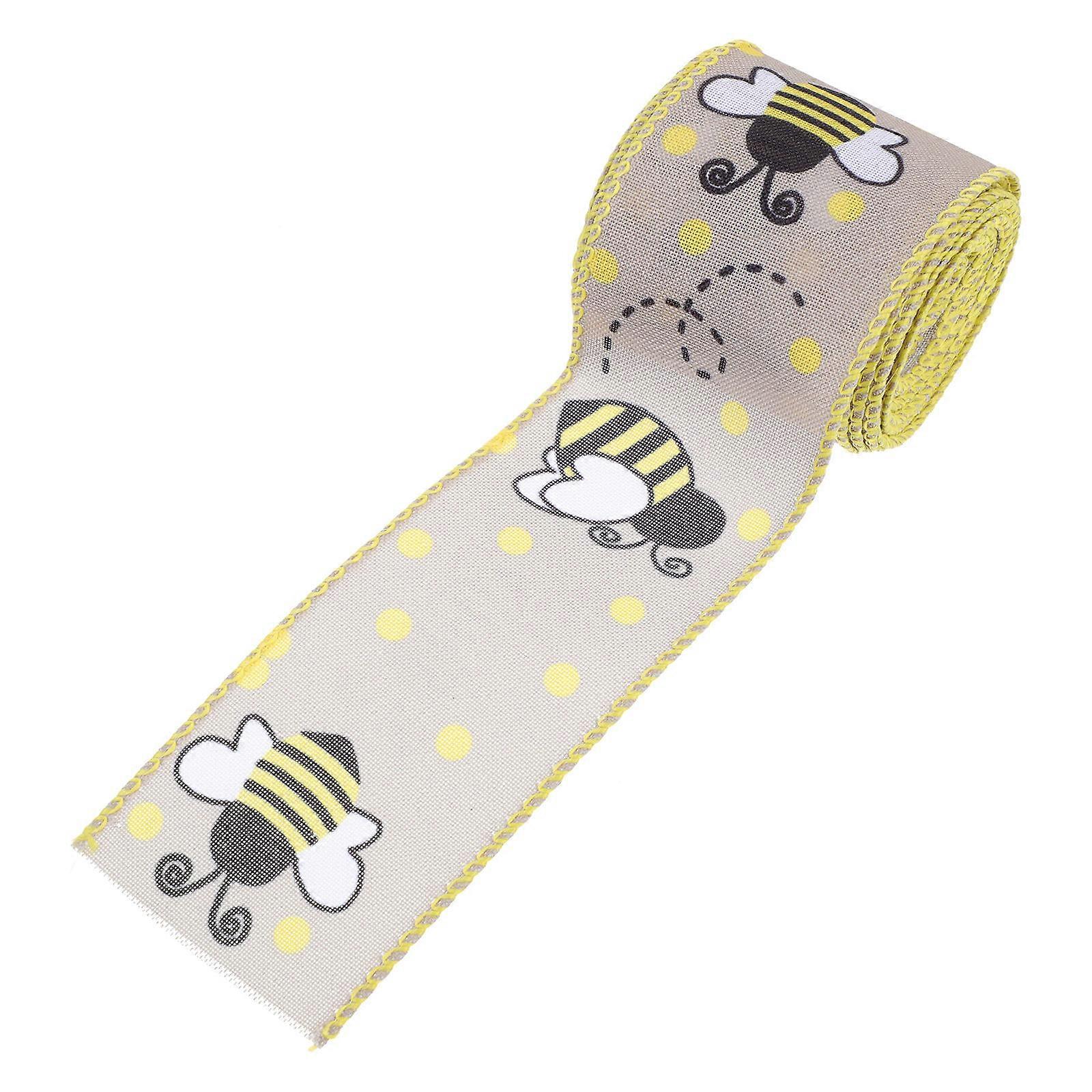 1 Roll of Bee Pattern Wired Edge Ribbon for Crafting and Gift Wrapping