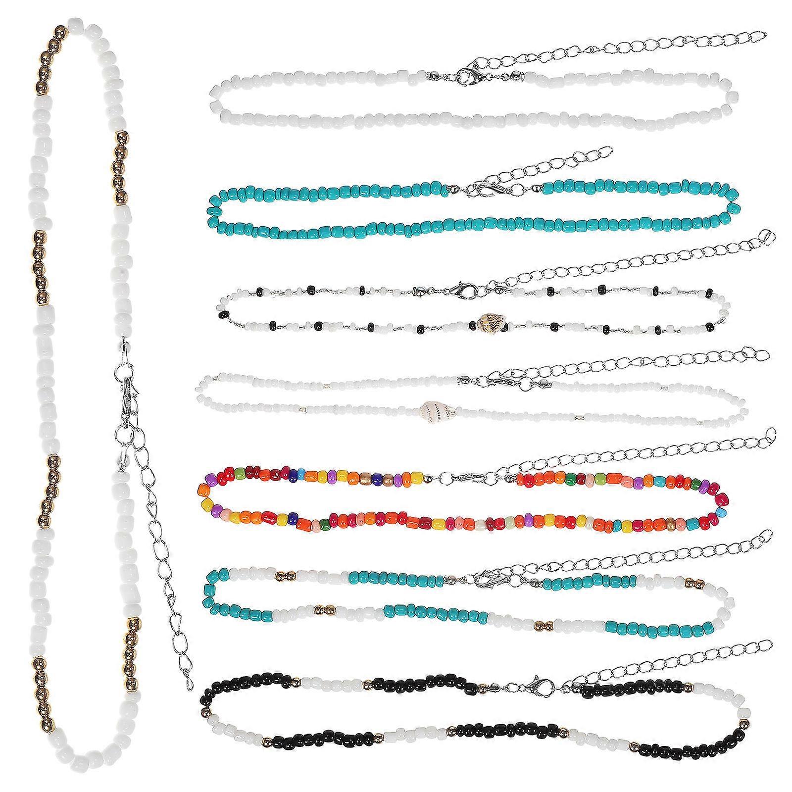 Small Beaded Necklace Boho Jewelry Surf Shell Graduation present 8Pcs