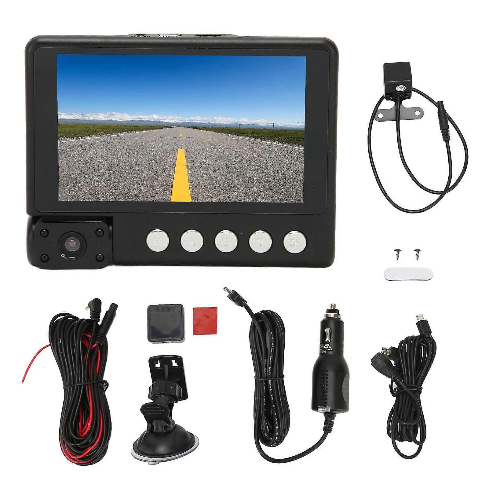 Front, Interior and Rear Dash Cam, WiFi Remote Monitoring, GPS Tracking, 1080p Touchscreen, Night Vision, 4 inch