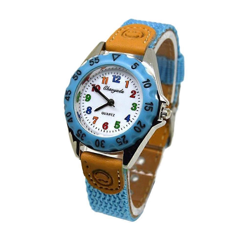 Kids Childrens Fabric Strap Quartz Watch Daily Use Round Shape 1Set