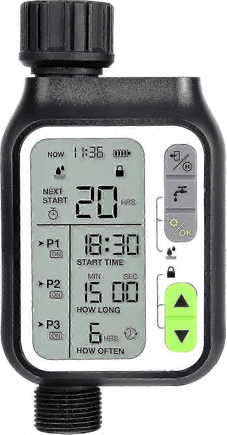 Sprinkler Timer with 3 Separate Watering Systems - Automatic Rain Sensor
