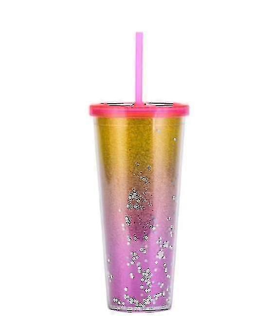 Double Layer Plastic Cup Creative Paper Card Straw Cup Sequin Water Cup