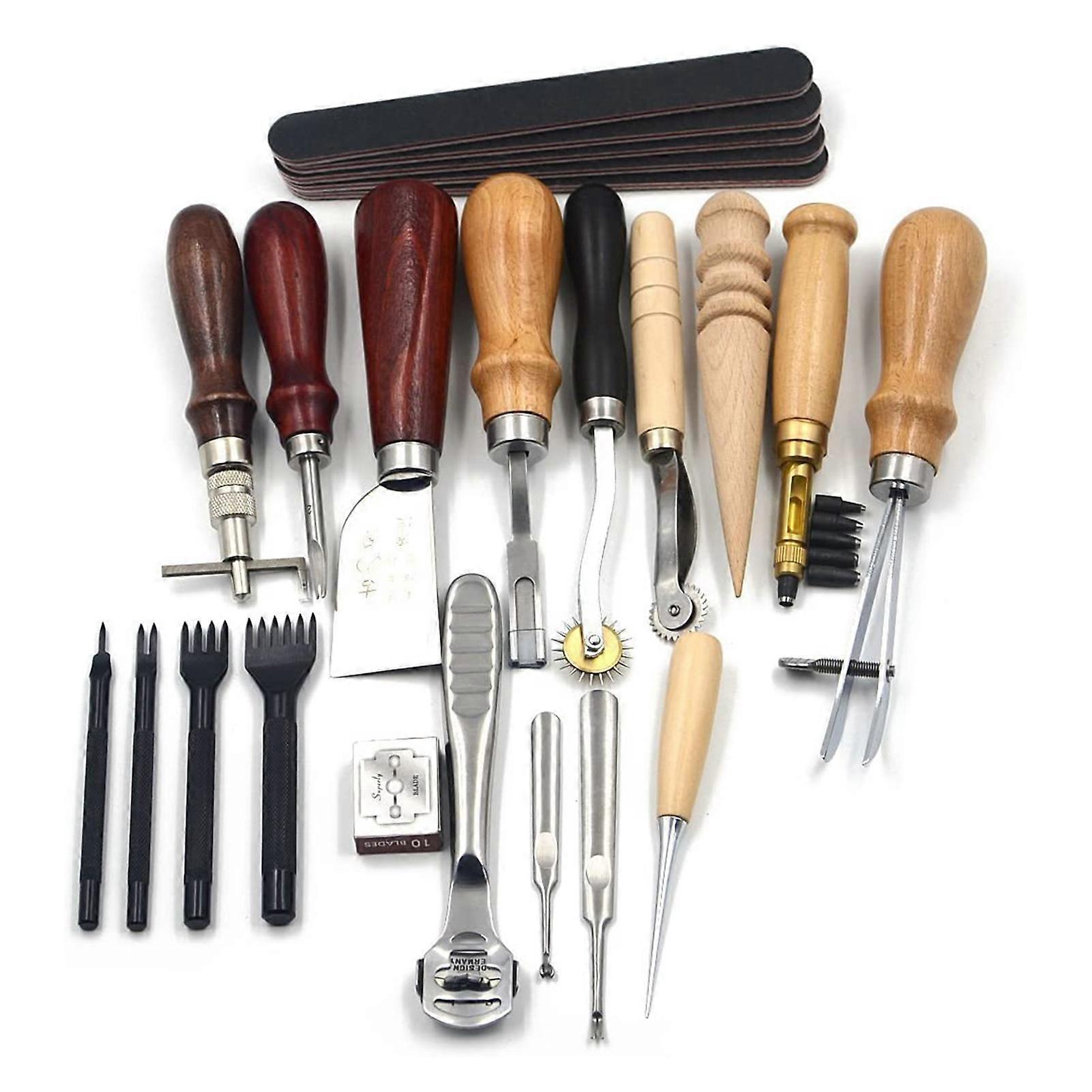 18Pcs DIY Hand Leather Sewing Tools Kit with Groover Awl Waxed Thimble