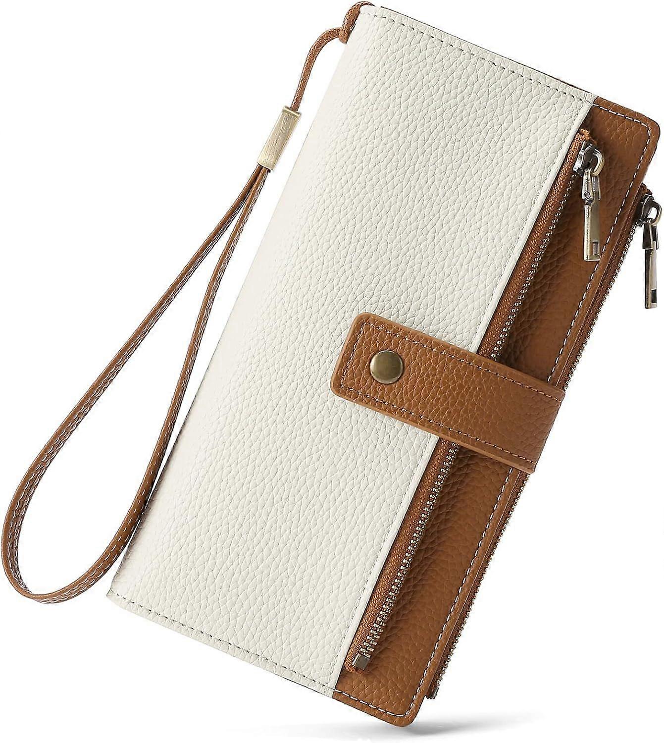 Large Womens Wallet Genuine Leather RFID Blocking Multi Card Organizer Wristlet