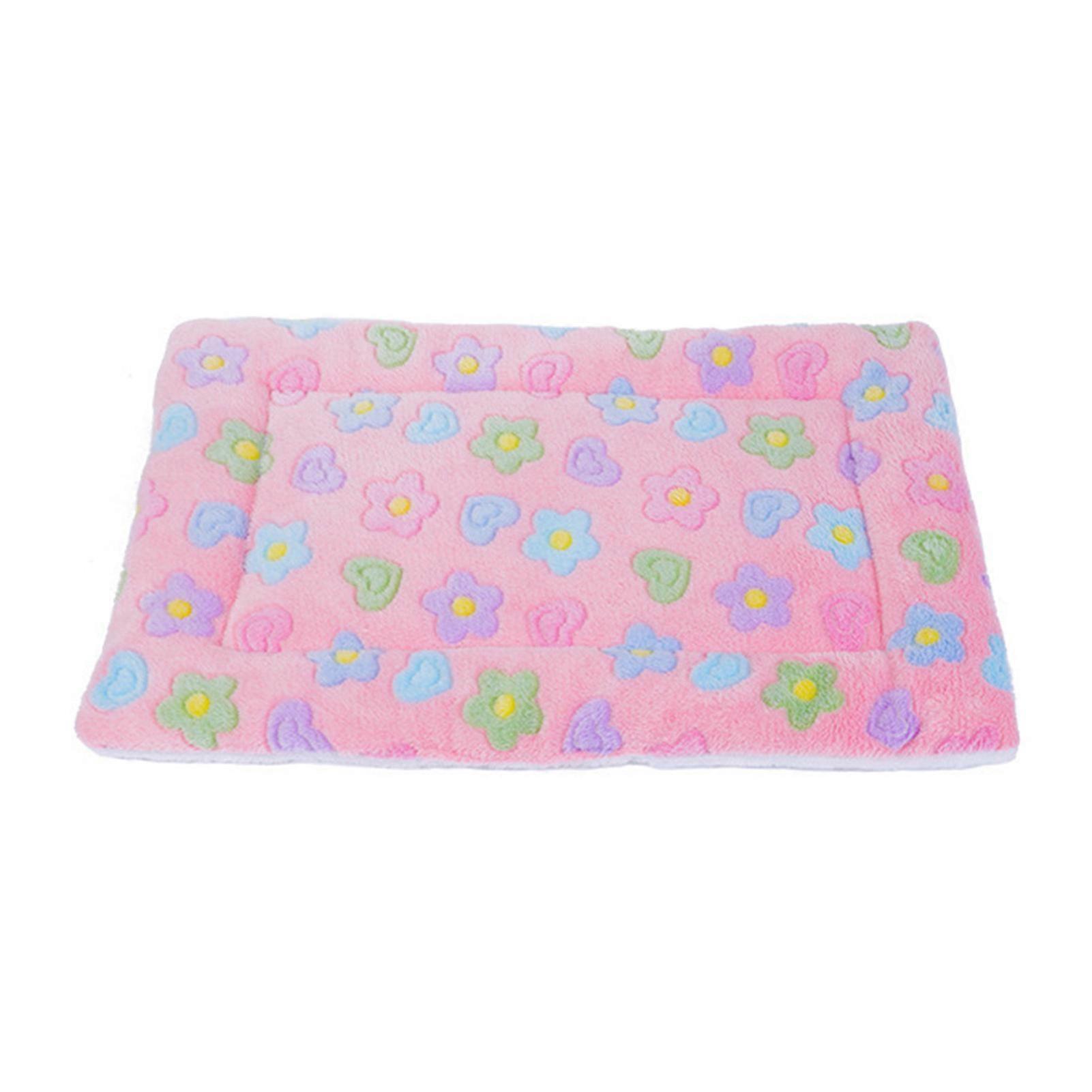 Pet Sleeping Pad Warm Soft Thickened Double Sided Cartoon Flower Pattern Cat Dog Bed Mat for Autumn Winter L