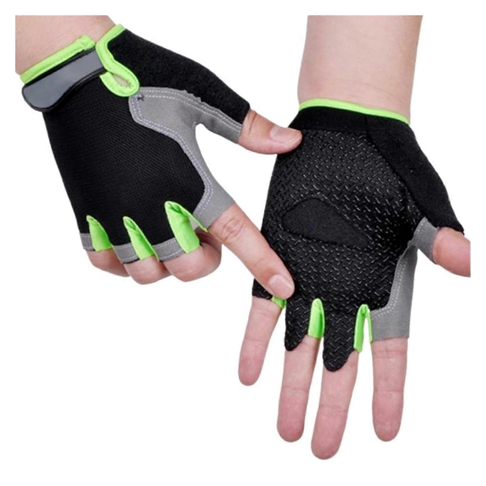 Fitness Gloves Breathable Silicone-Palm Hollow-Back Design for Gym, Weightlifting, Workout, Black/Green Size L