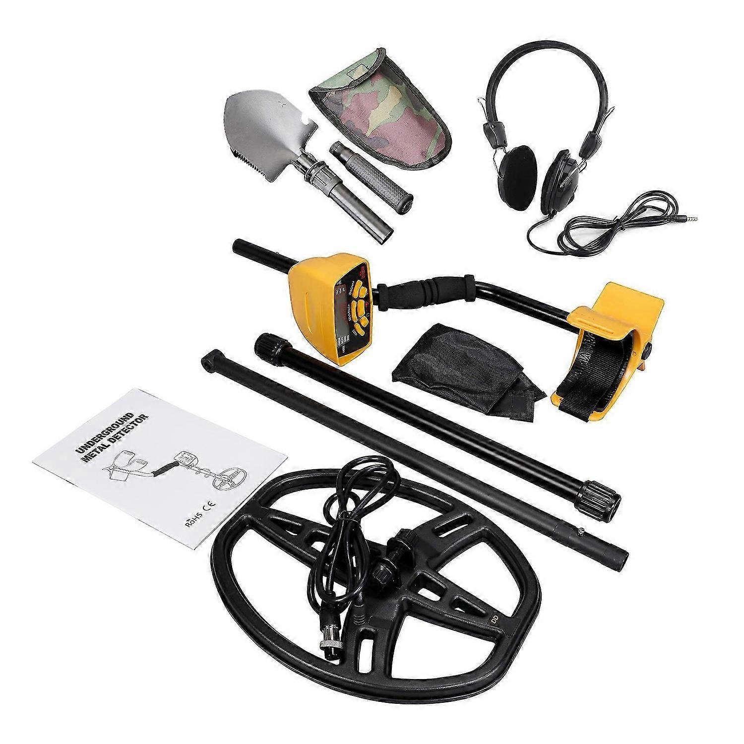 Metal Detector LCD Display Pinpointer Waterproof Search Coil Coin Finder with Headphone Shovel