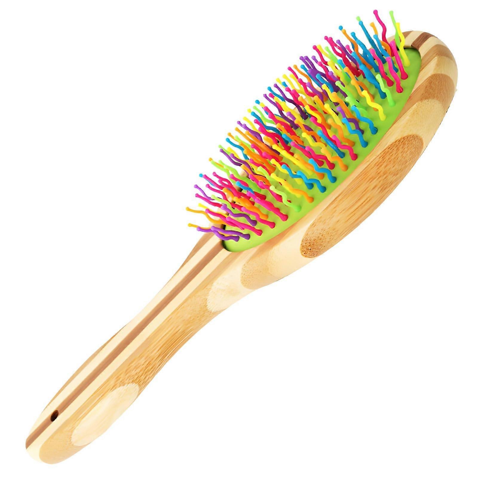 Doublesided dog brush with bamboo handle, TPR silicone massage head, multipet grooming comb with hop bristles.