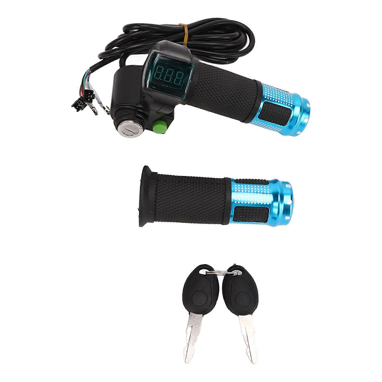 One Pair Electric Bike Throttle Handlebar with Red Screen Lock 12V to 99V with Keys Bike Throttle Grip Set for Riding Blue YMQX)