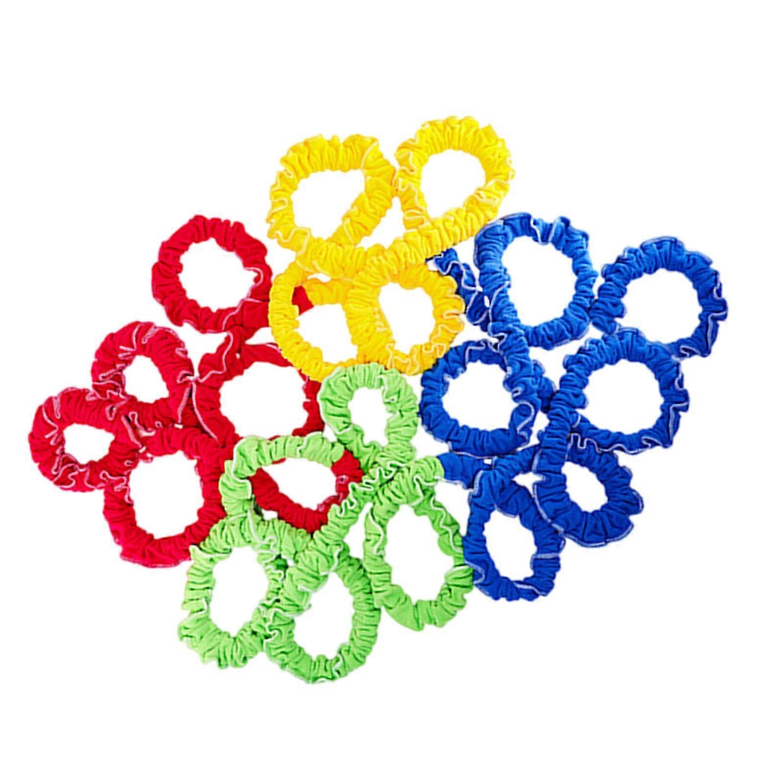 Tearresistant fleece exercise bands, portable teamwork exercise bands, cooperative stretchable bands for group activities.