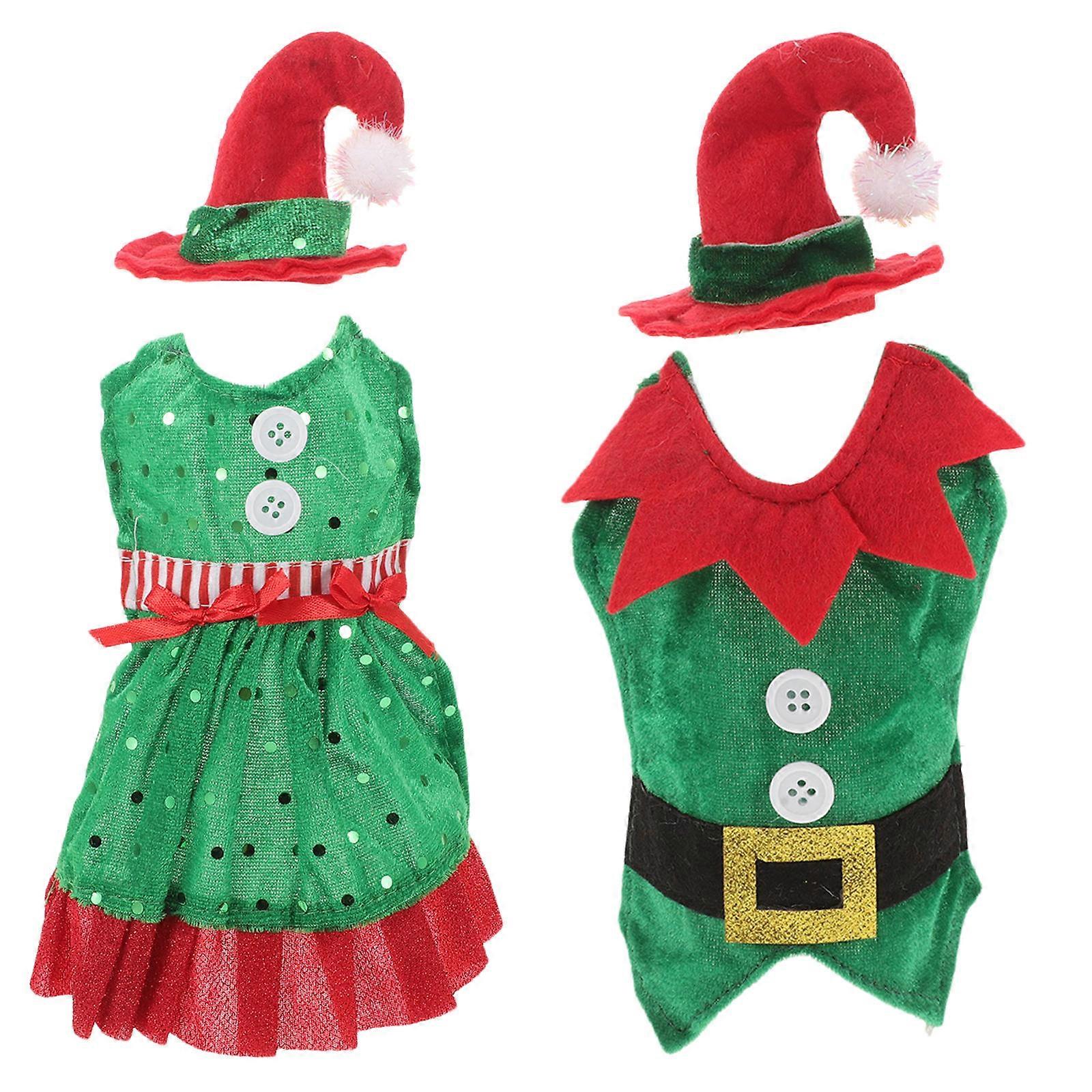 Romantic Decor Christmas Style Cover With Hat For Lovers Green Lint Cloth 2Pcs