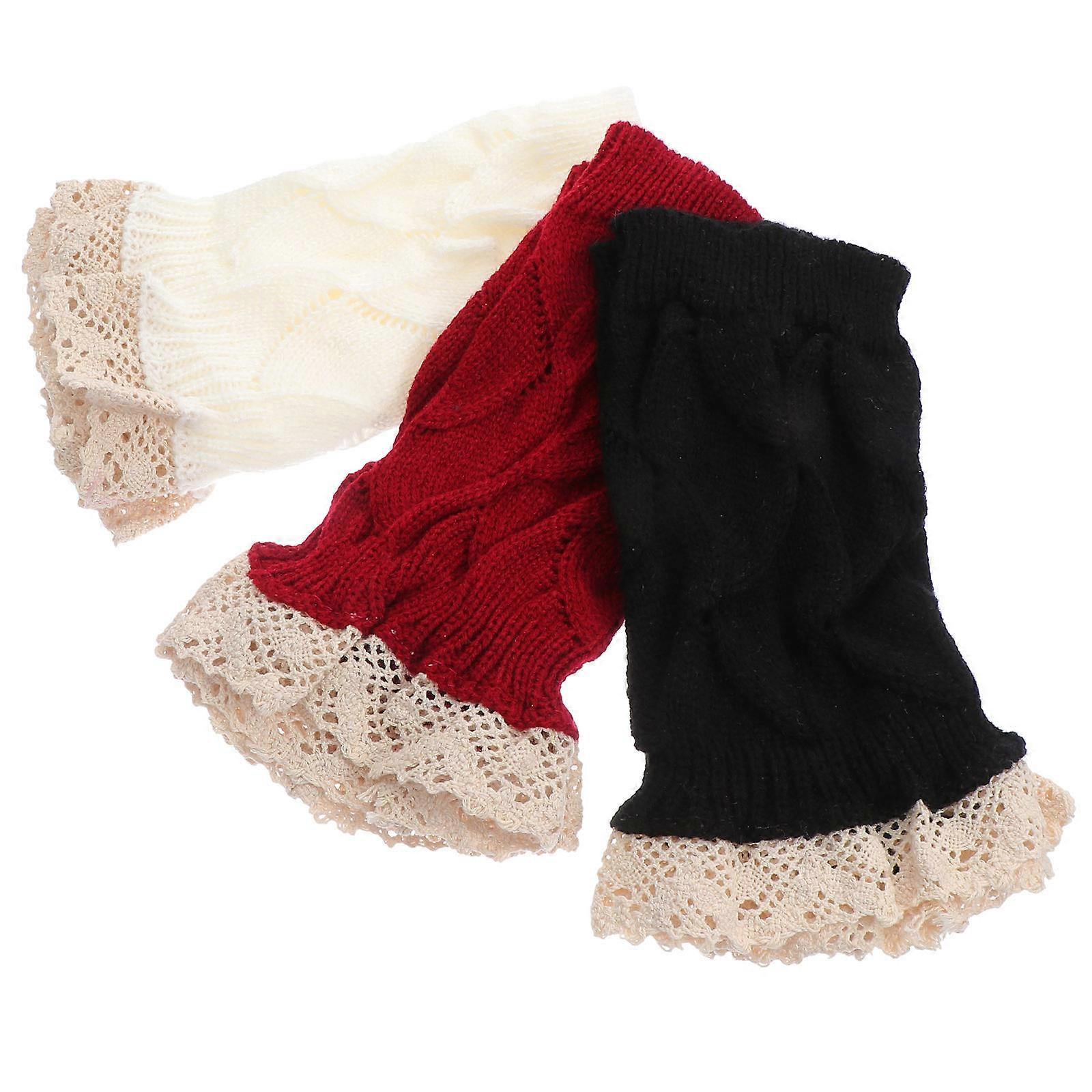 Lace Leg Protector for Protection 3Pairs Versatile Decorative Leg Sleeves Black