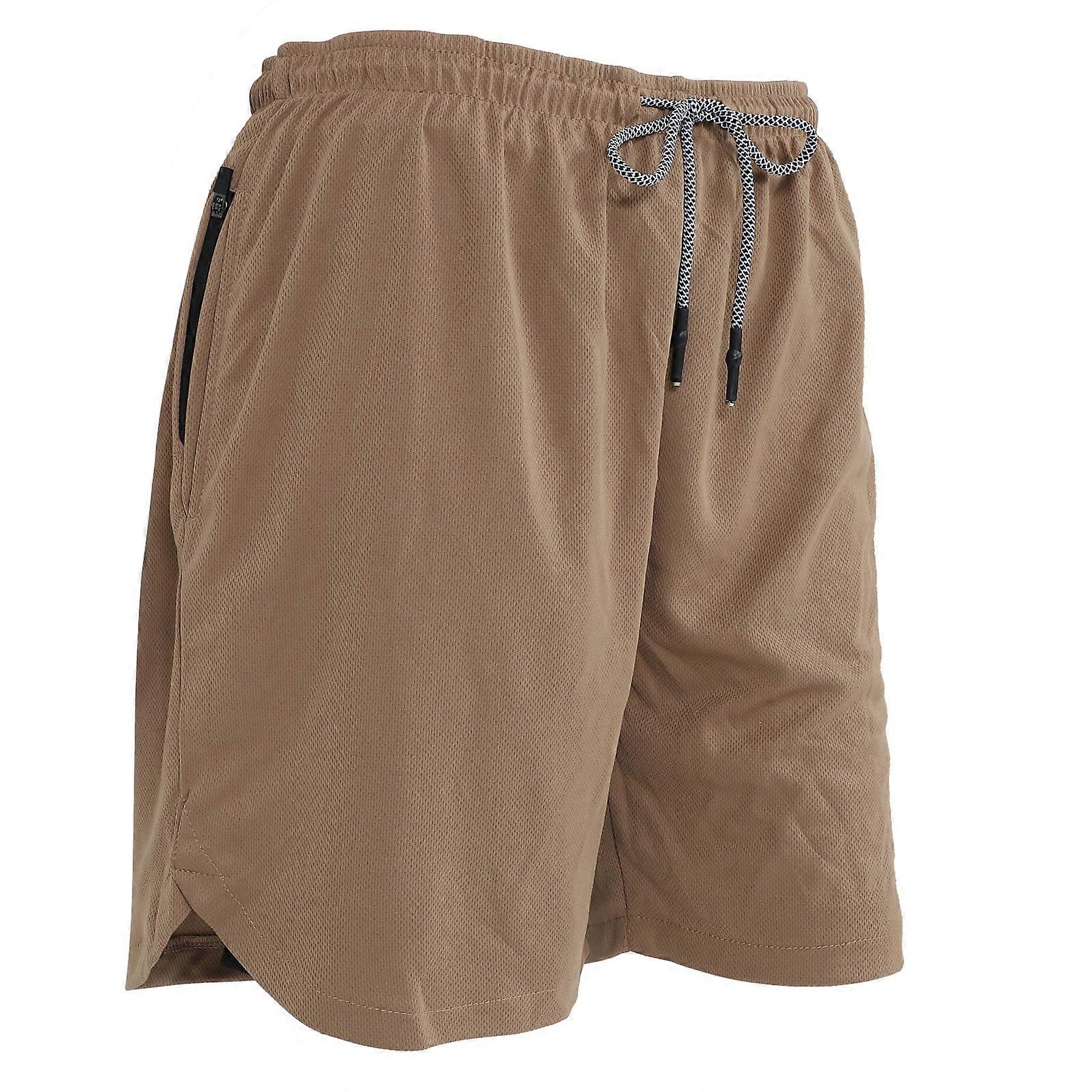 Work Out Shorts Mens Active Shorts Khaki Color XXL Size Zipper Pocket Design For Hiking Climbing 1Set