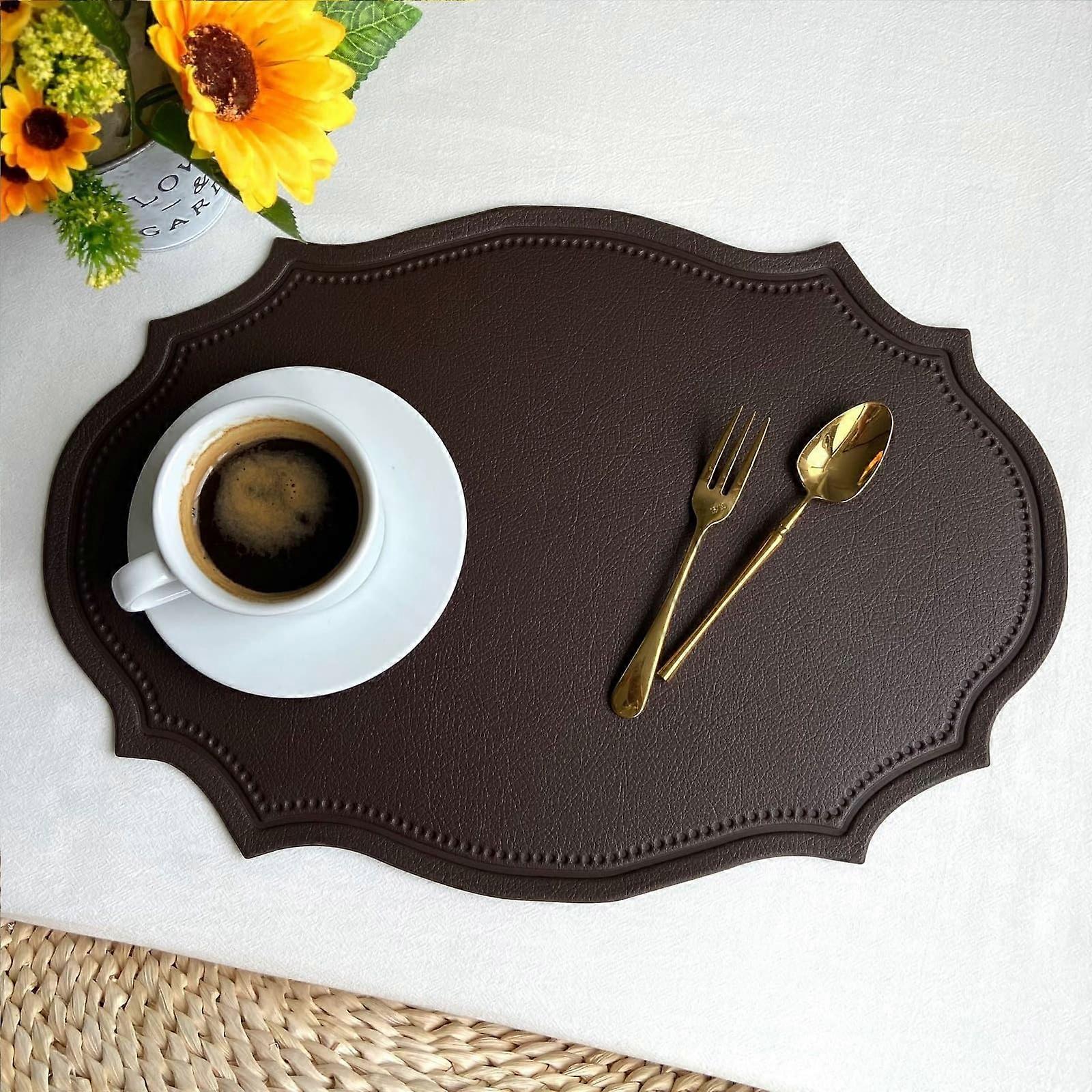Set of 4 Retro Vintage PVC Leather Place Mats Washable Non-Slip Irregular Design for Dining Table 29.5 x 43 cm