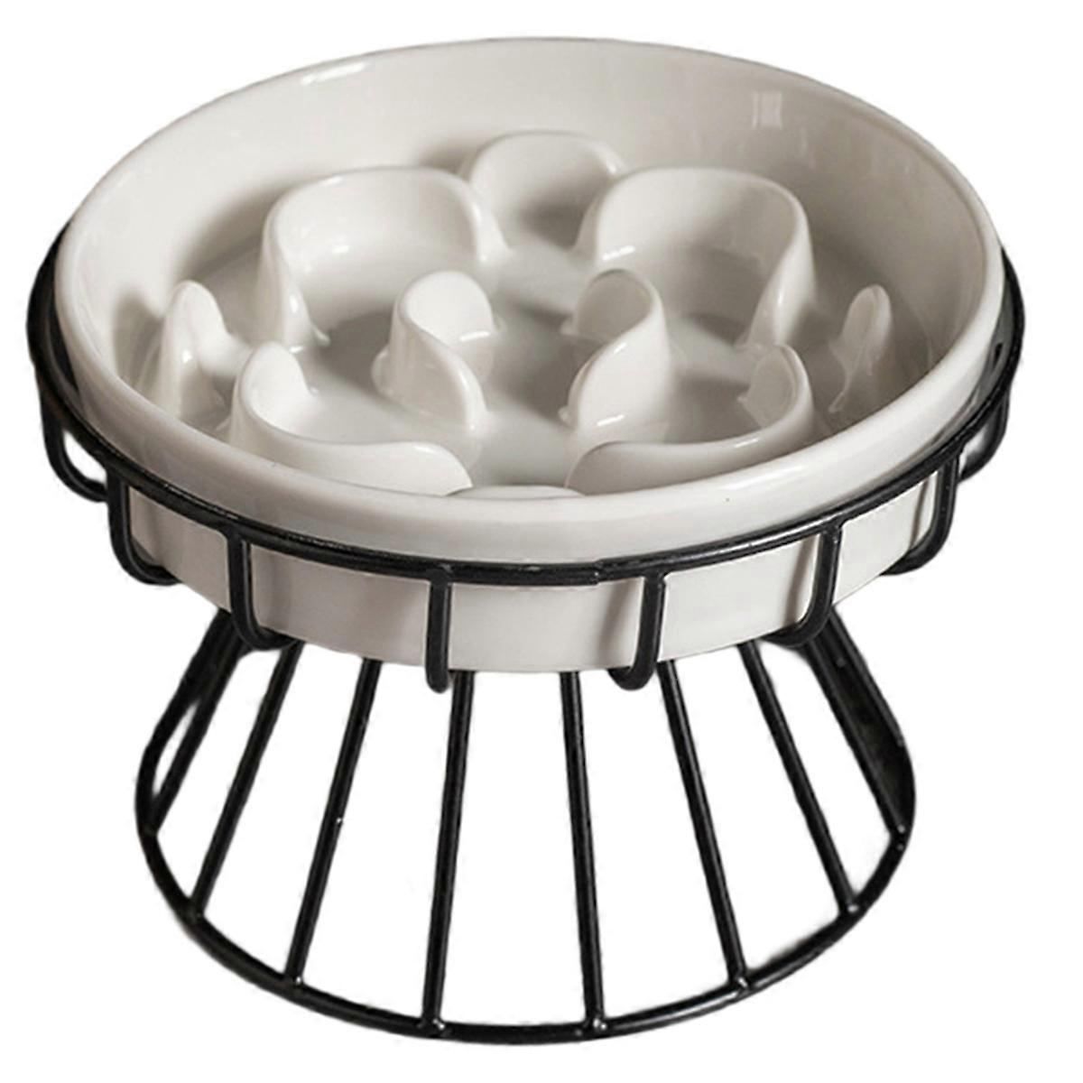 Upphöjd keramisk katt långsam matskål, förhöjd kattplatta med stativ, långsam skål för våt- och torrfoder, vänligt husdjur