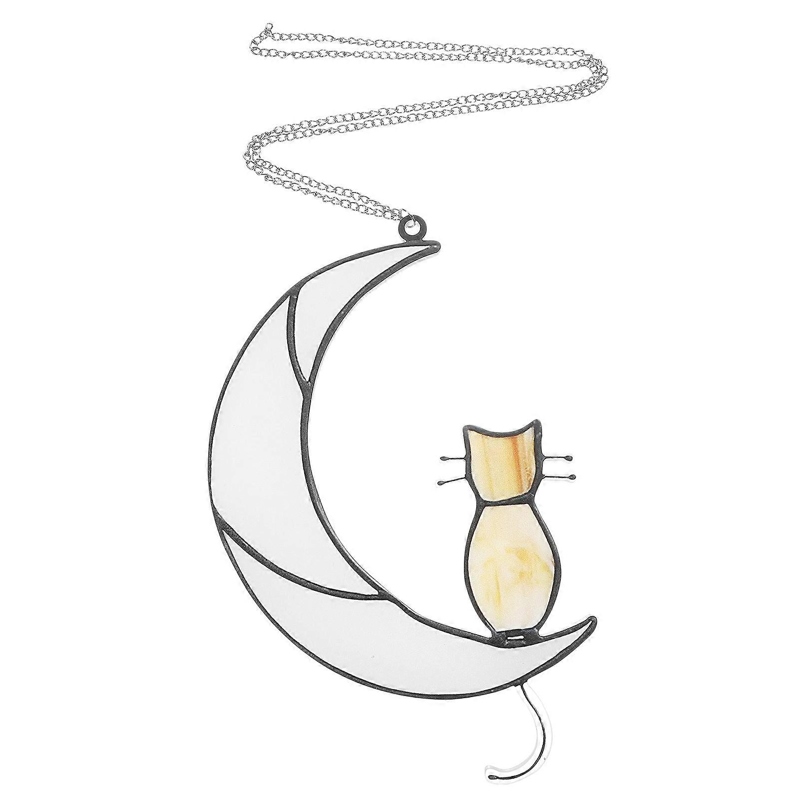 Cat Moon Design Wall Iron Craft Nordic Style Office Wall Adornment 12.5x20x0.4cm Hanging Decor 1Pack