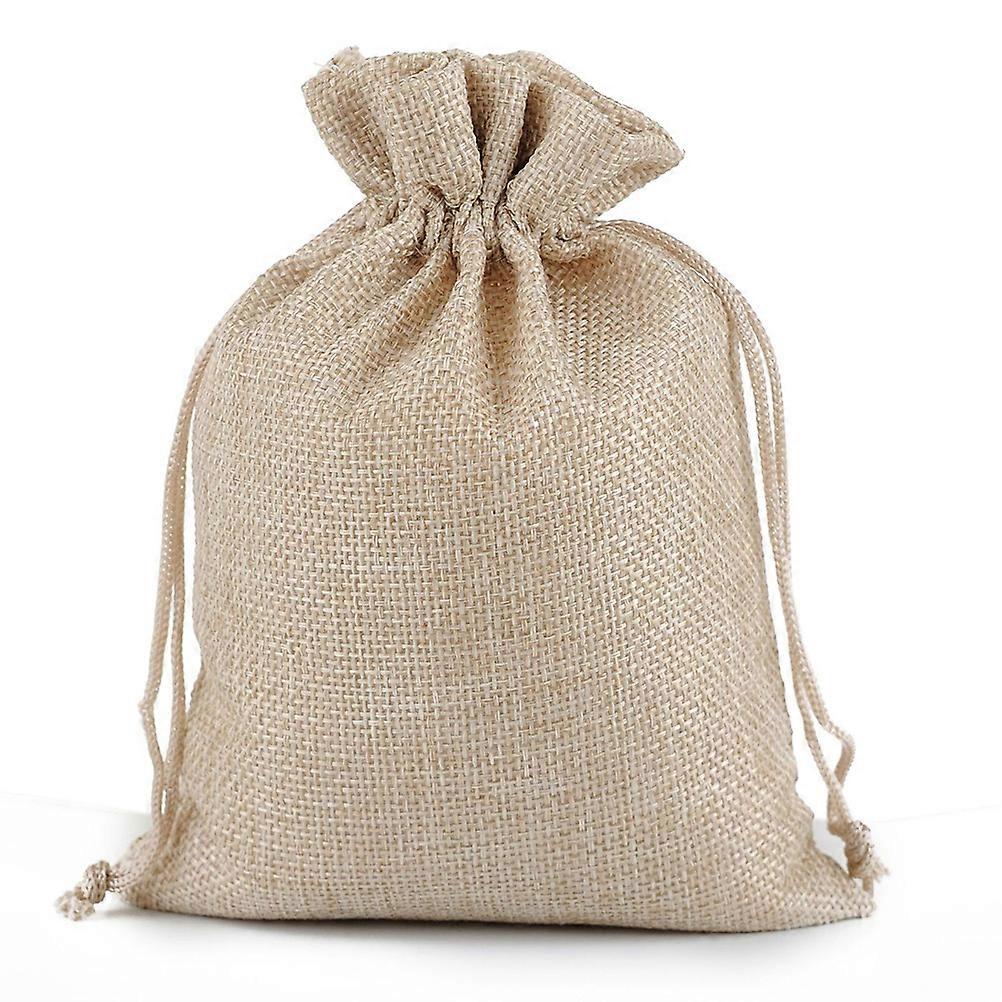 Rectangular Linen Drawstring Bag for Kids and Children Beige 8x10cm Storage 15Pcs