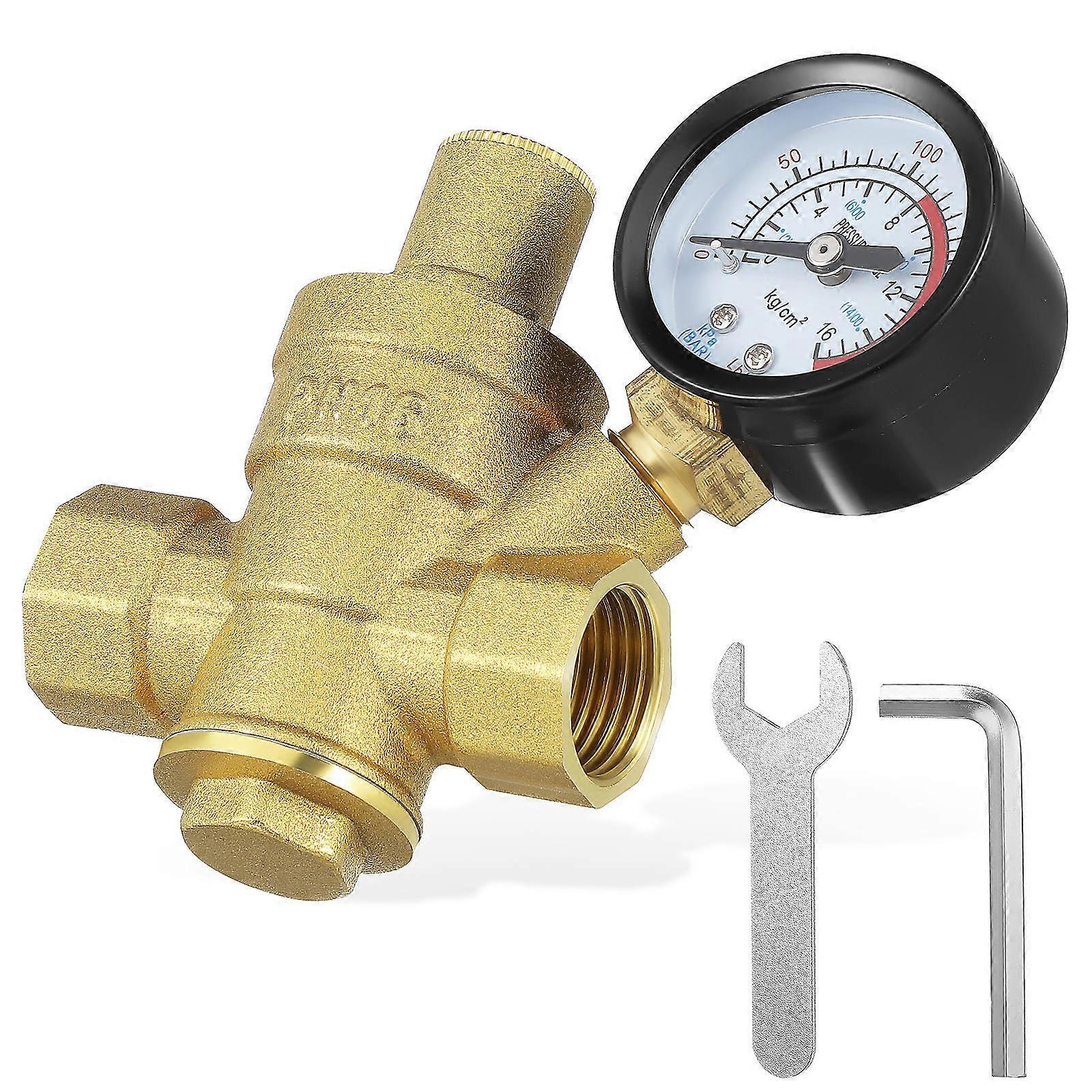 Copper Water Pressure Reducer Valve with Gauge for Home Plumbing & Camper Water Systems – Easy Installation & Reliable Protection