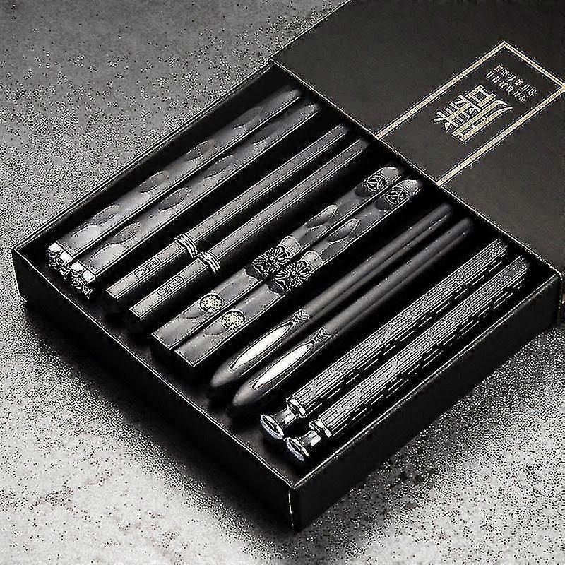 5 Pairs Alloy Laser Engraved Chopsticks Non-slip Reusable Sushi Sticks