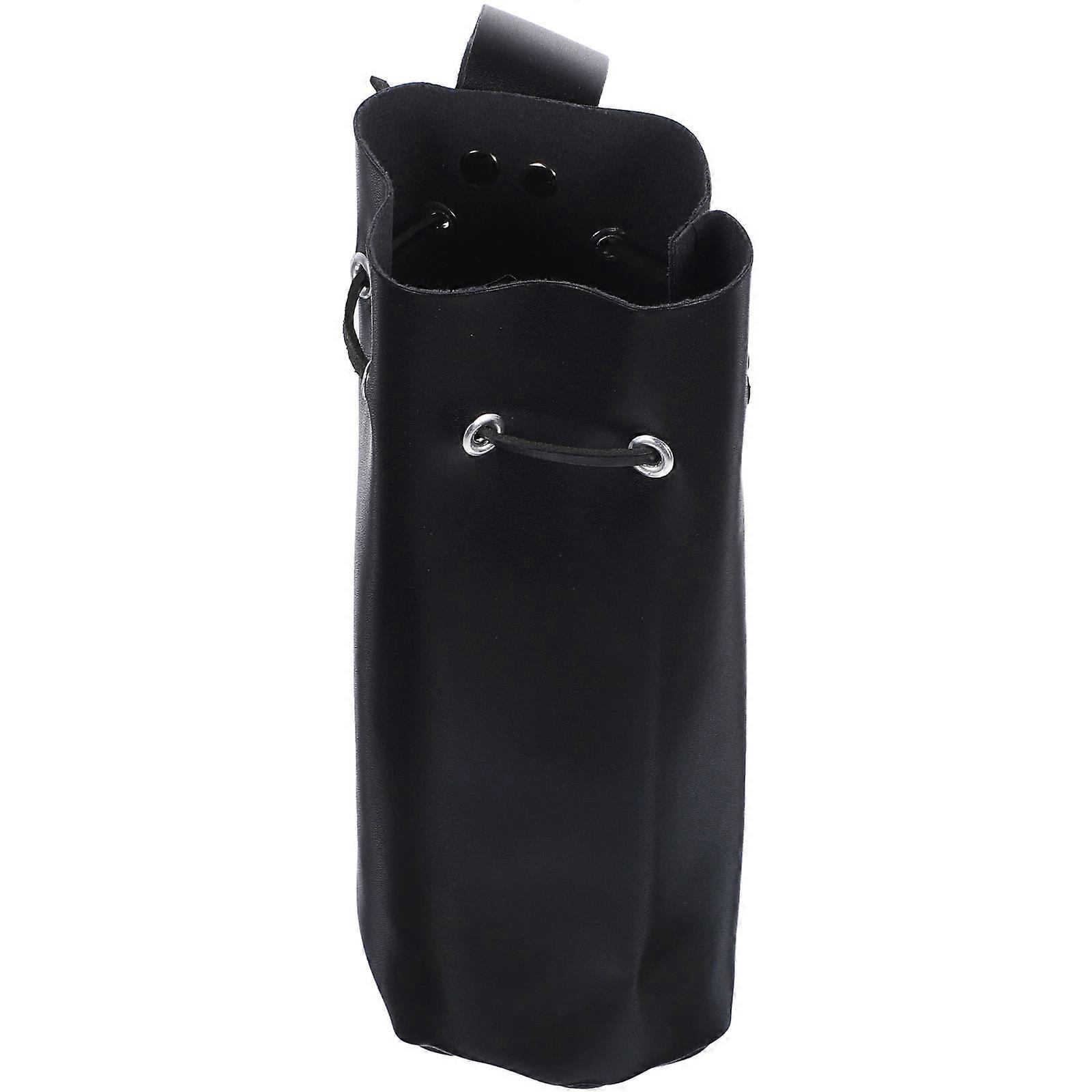 Medieval Cosplay Bag in Black PU for Motorcycle with Authentic Texture and Drawstring Design 6.3 Inches