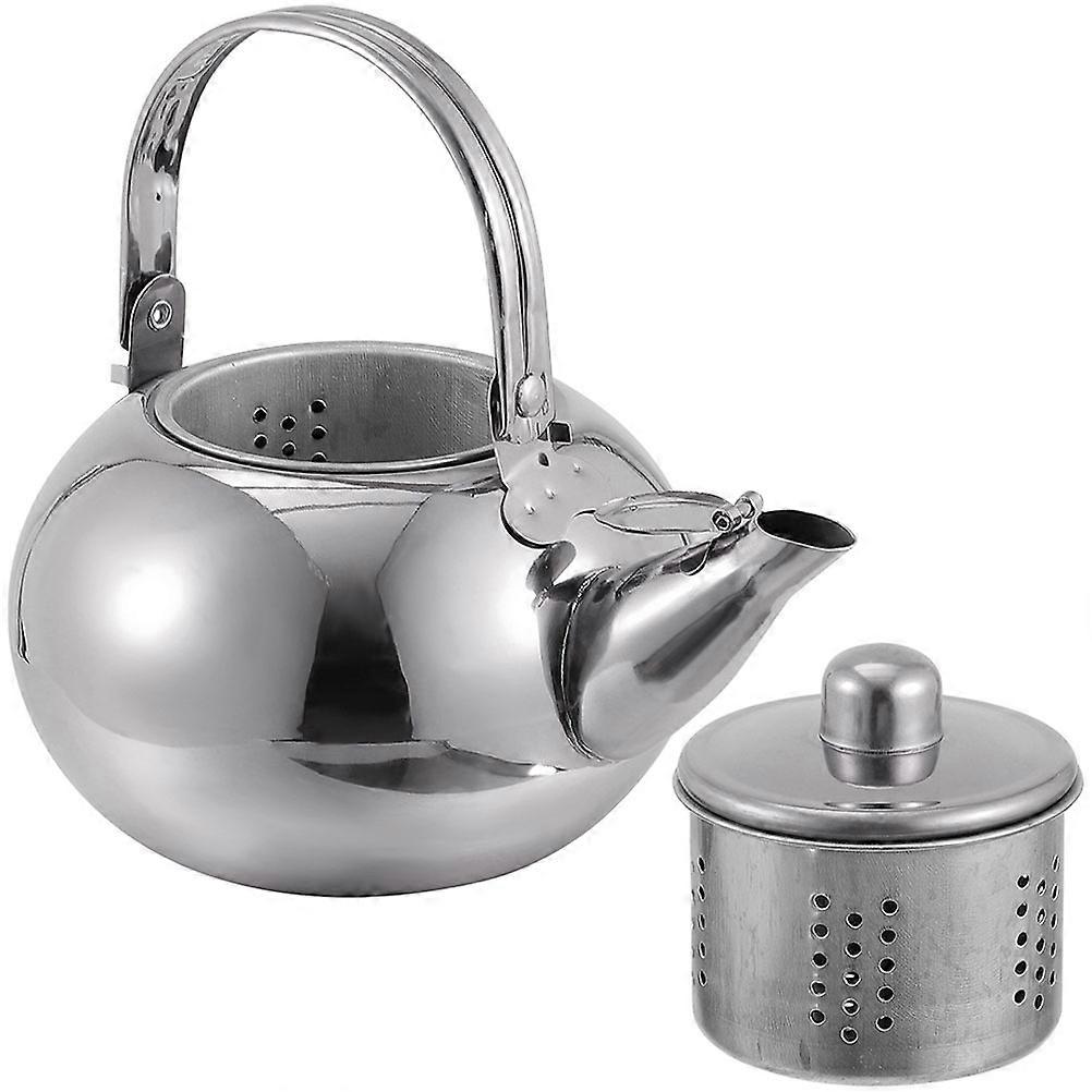 Stainless Steel Kettle For Tea House Use Filtering Tea Leaves Round Silver 1Set