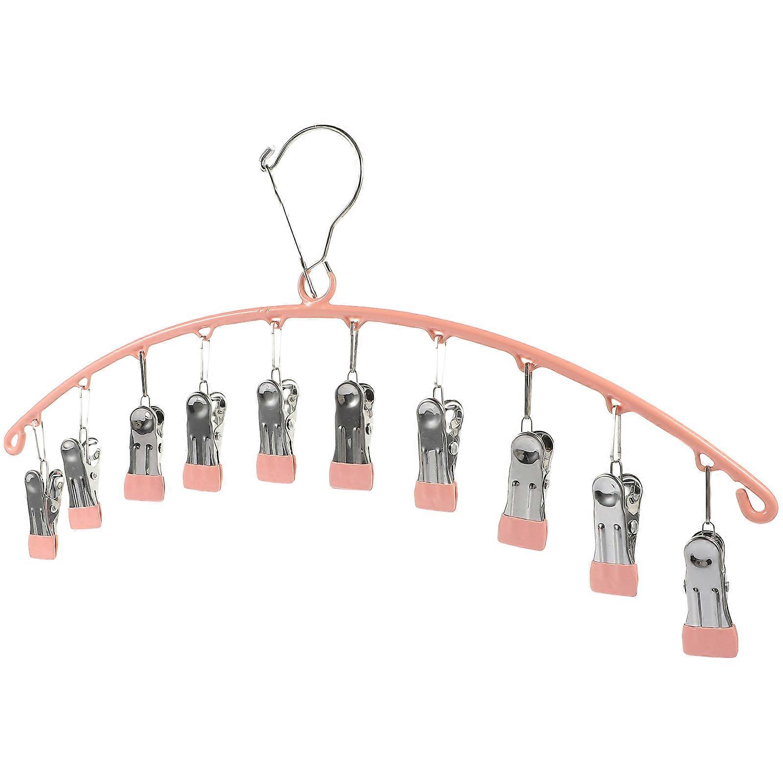 Pink Stainless Steel Sock Dryer Rack for Home Use Strong Clothes Hanger with Clips 12 Clips