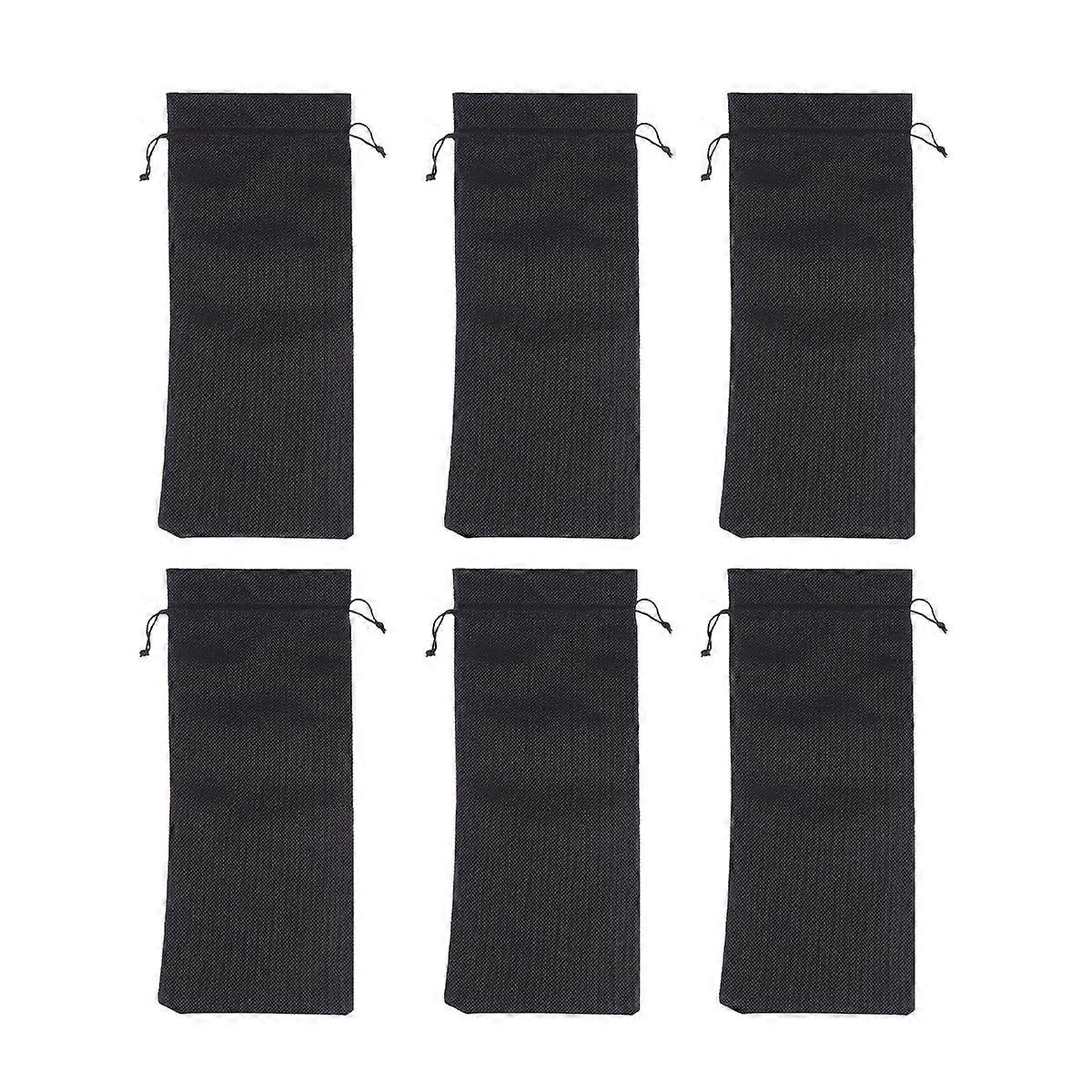 6pcs Linen Drawstring Covers Reusable Black Hessian Tasting Bag Packaging