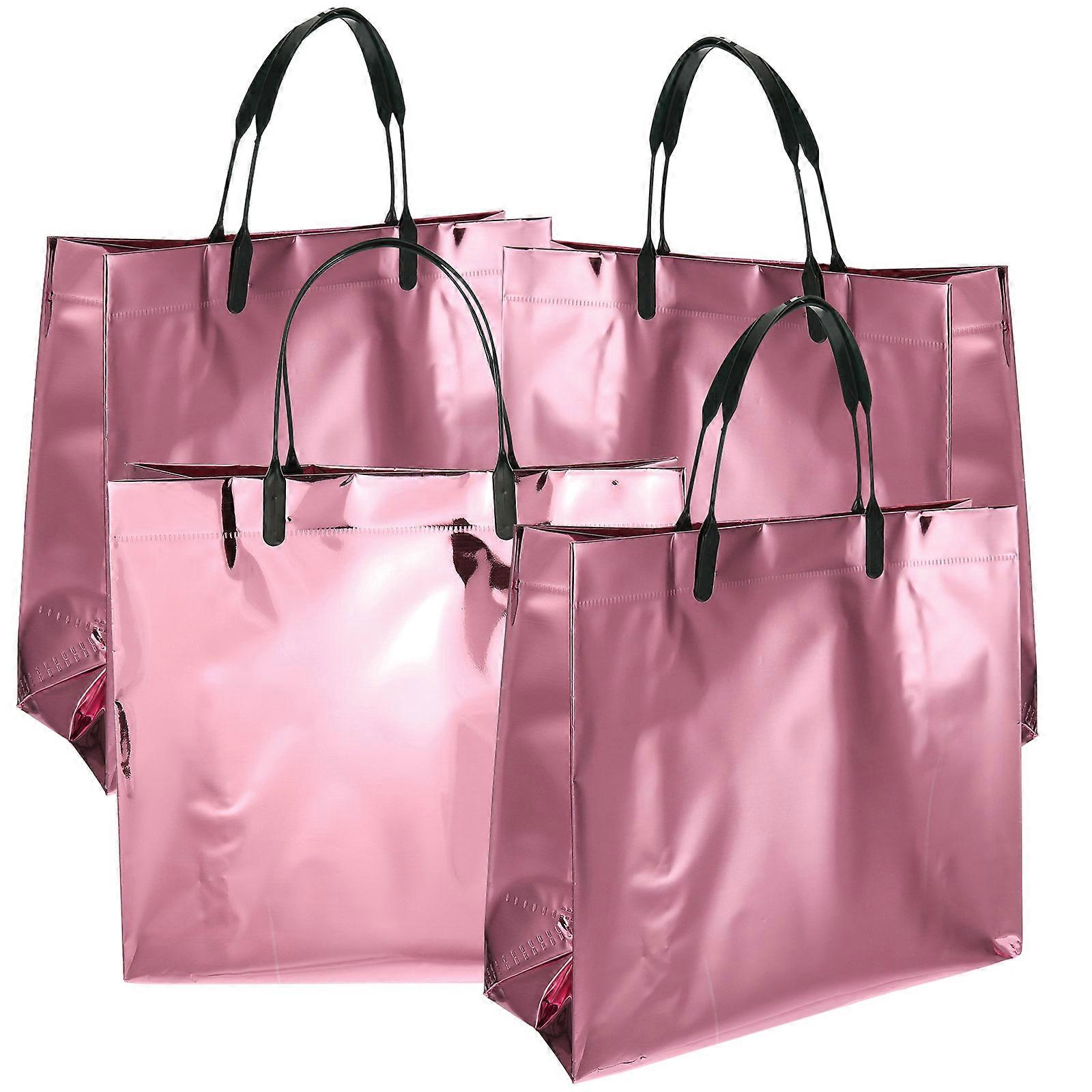 Glossy Reusable Shopping Tote Bags for Storage Pink PVC Material Easy to Clean 4 Pieces