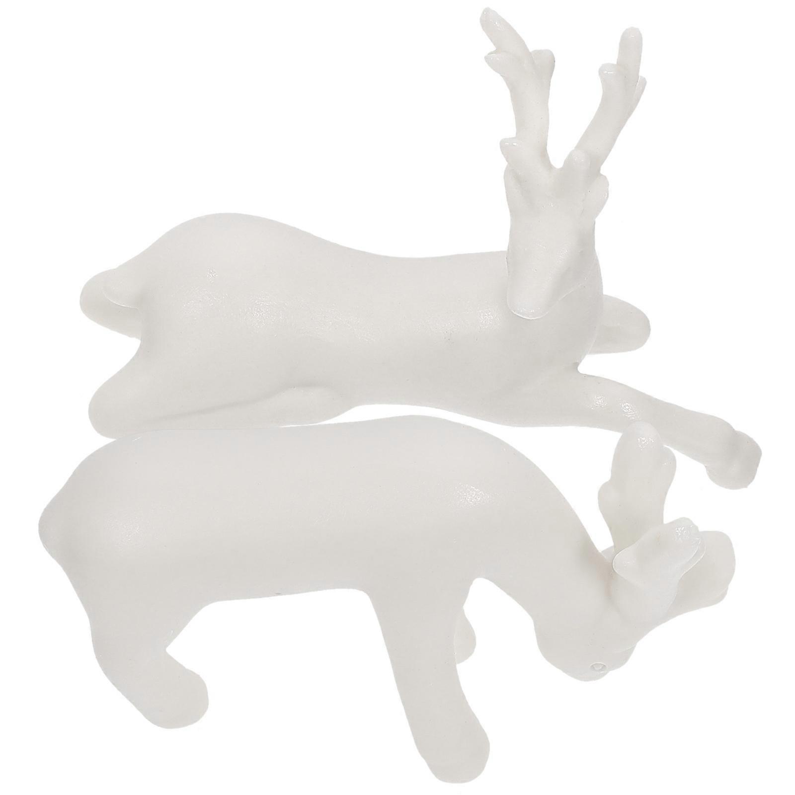 2Pcs White Mini Ceramic Deer Statues Creative Home Ornaments Figurines Decoration
