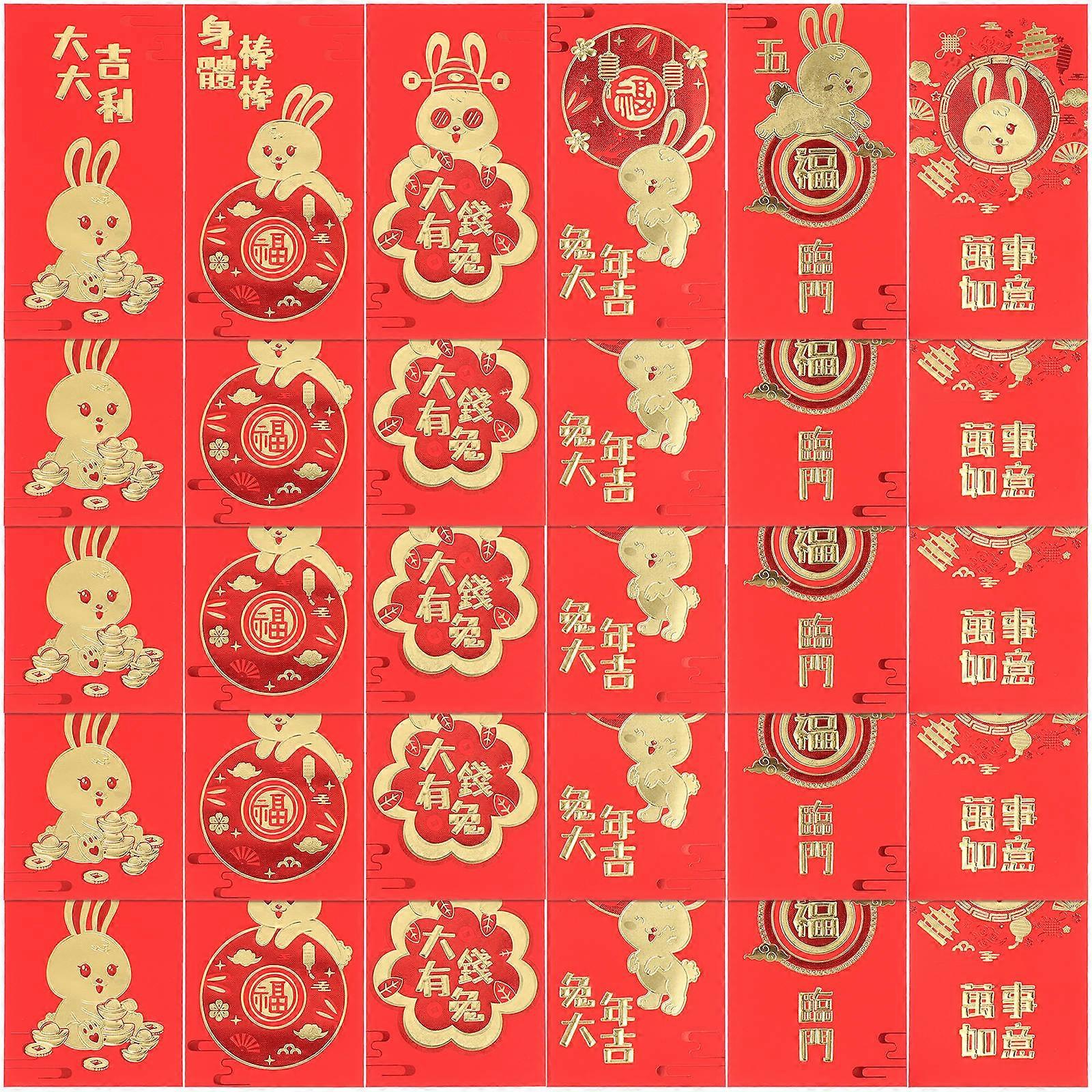 30Pcs Red Envelopes for Spring Festival Lovely Chinese Style Red Envelopes