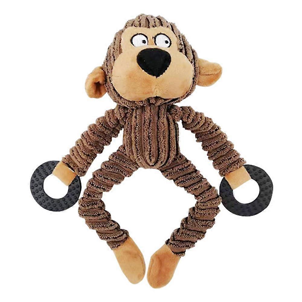 Squeaky Plush Dog Toy For Puppies, Soft Cartoon Animal Chew Toy, Teething Squeaker, Brown Monkey