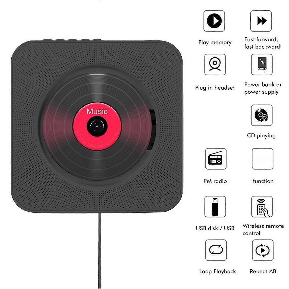 Wall Mountable CD Player Bluetooth Home o Boombox USB MP3 Music Player Gift for Kids Friends