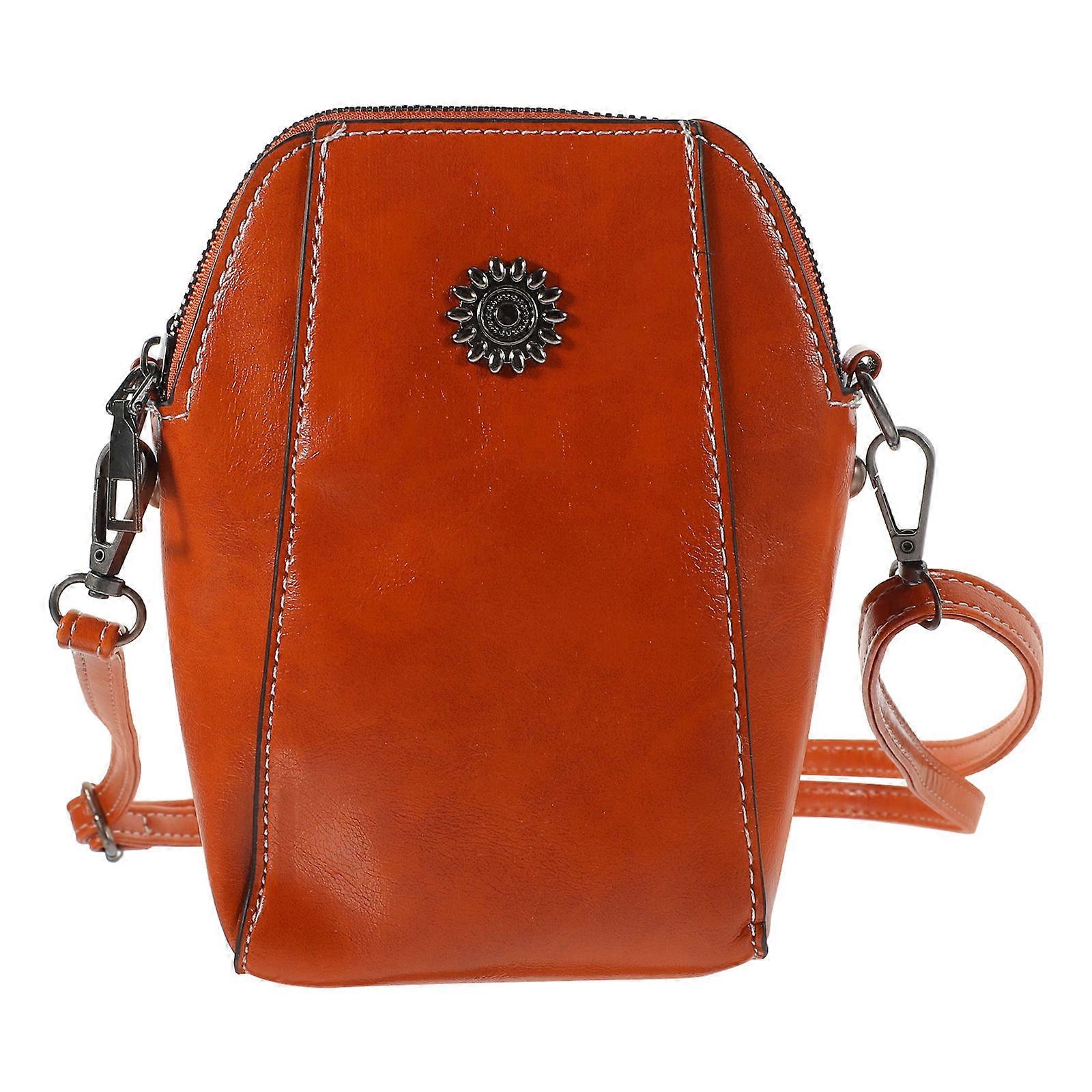 Stylish Brown PU Crossbody Cell Phone Purse with Strap – Compact Mini Zipper Bag for Keys, Wallet & Essentials – Lightweight & Organized Design