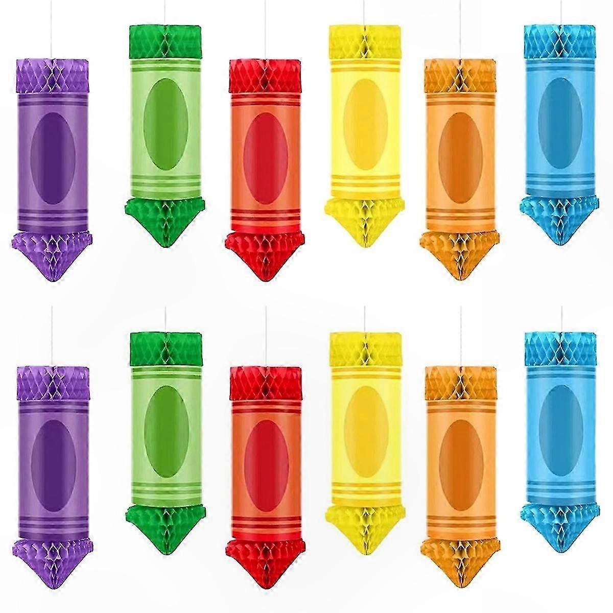12 Pack Crayon-Themed Paper Lanterns for Classroom Ceiling Decoration