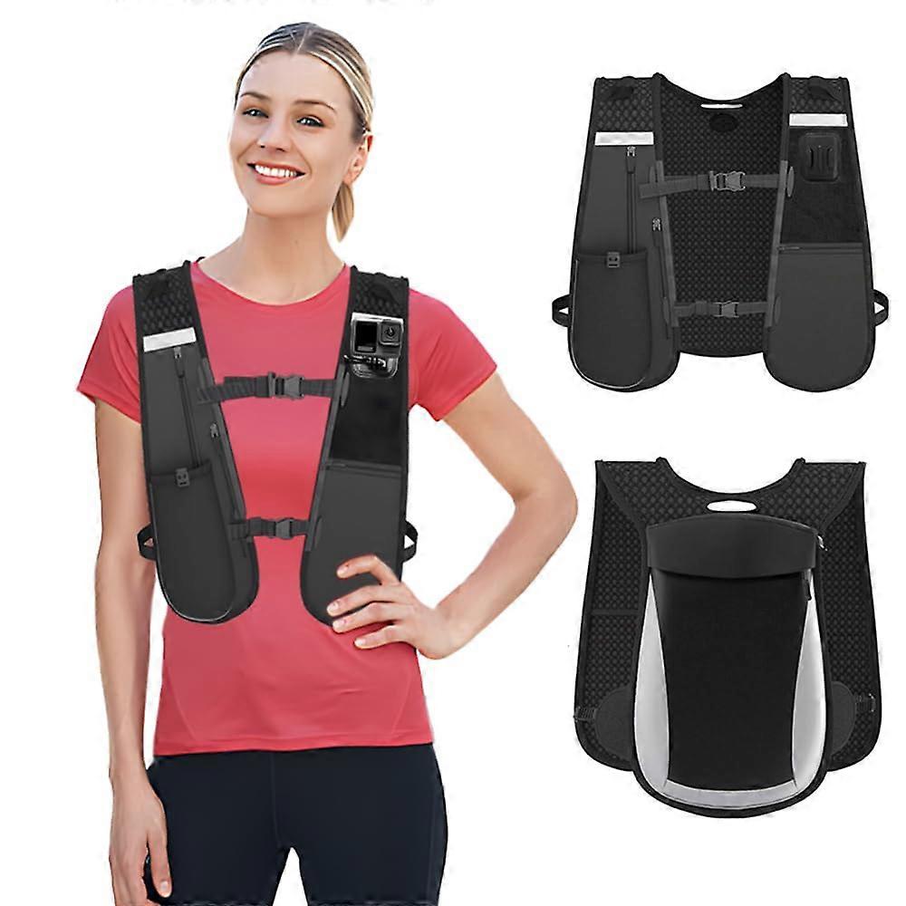 Running Vest for Men and Women, Adjustable Hydration Backpack with 7 Pockets, Reflective Gear, Lightweight Breathable Design