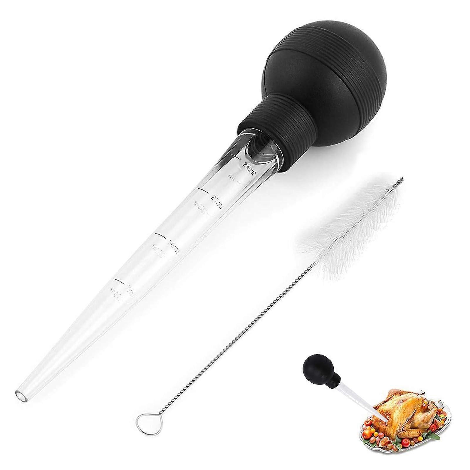 2 Pcs Turkey Baster with Brush for Cooking, Oiling and Marinating (Black)