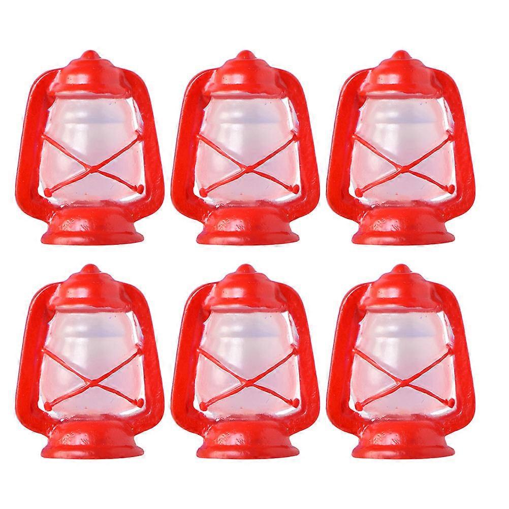 6pcs Mini Kerosene Lantern Resin Models for Dollhouse Vintage Red Micro Lights Decorative Accessories