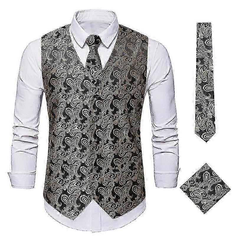 3PC miesten Jacquard-pukuliivi ja solmio ja taskuneliö