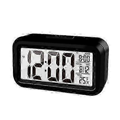 LED Digital Alarm Clock with Temperature Display, Snooze Function and Calendar - Black for Bedroom or Office