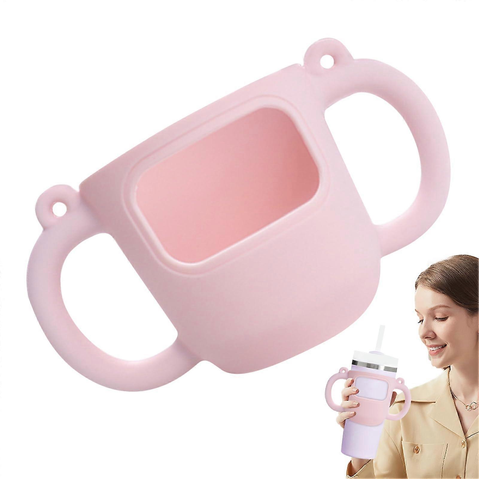 Cup Handle with Handle - Silicone Double Handle Holder for 14 oz Vacuum Insulated Coffee Cups, Pink/White Protective Cover